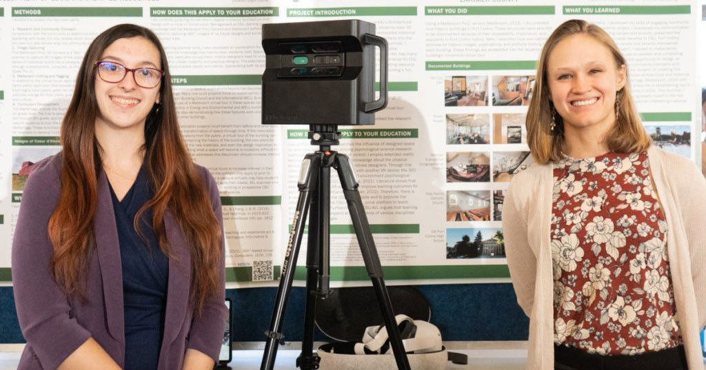 atie Lam, left, and Amanda Spitzer stand next to a Matterport camera