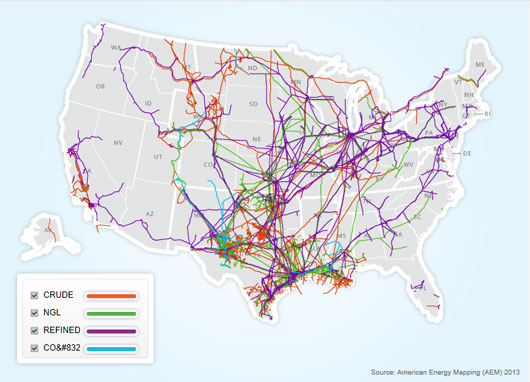 A map of US pipelines