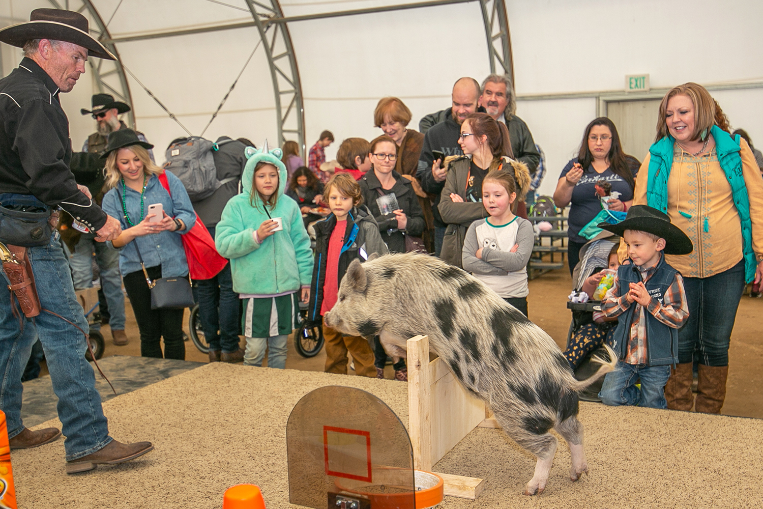 school children watch top hogs at a school visit at the NWSS.