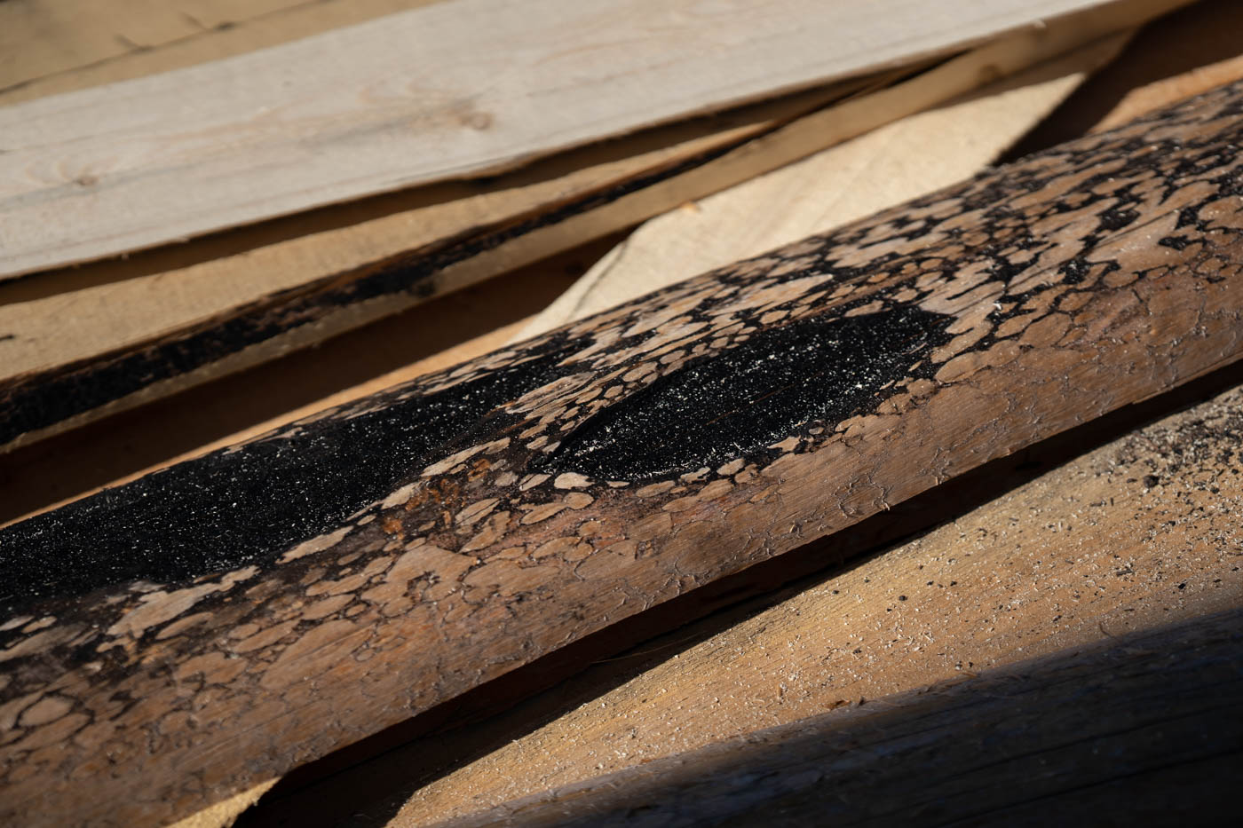 Burn marks on milled wood