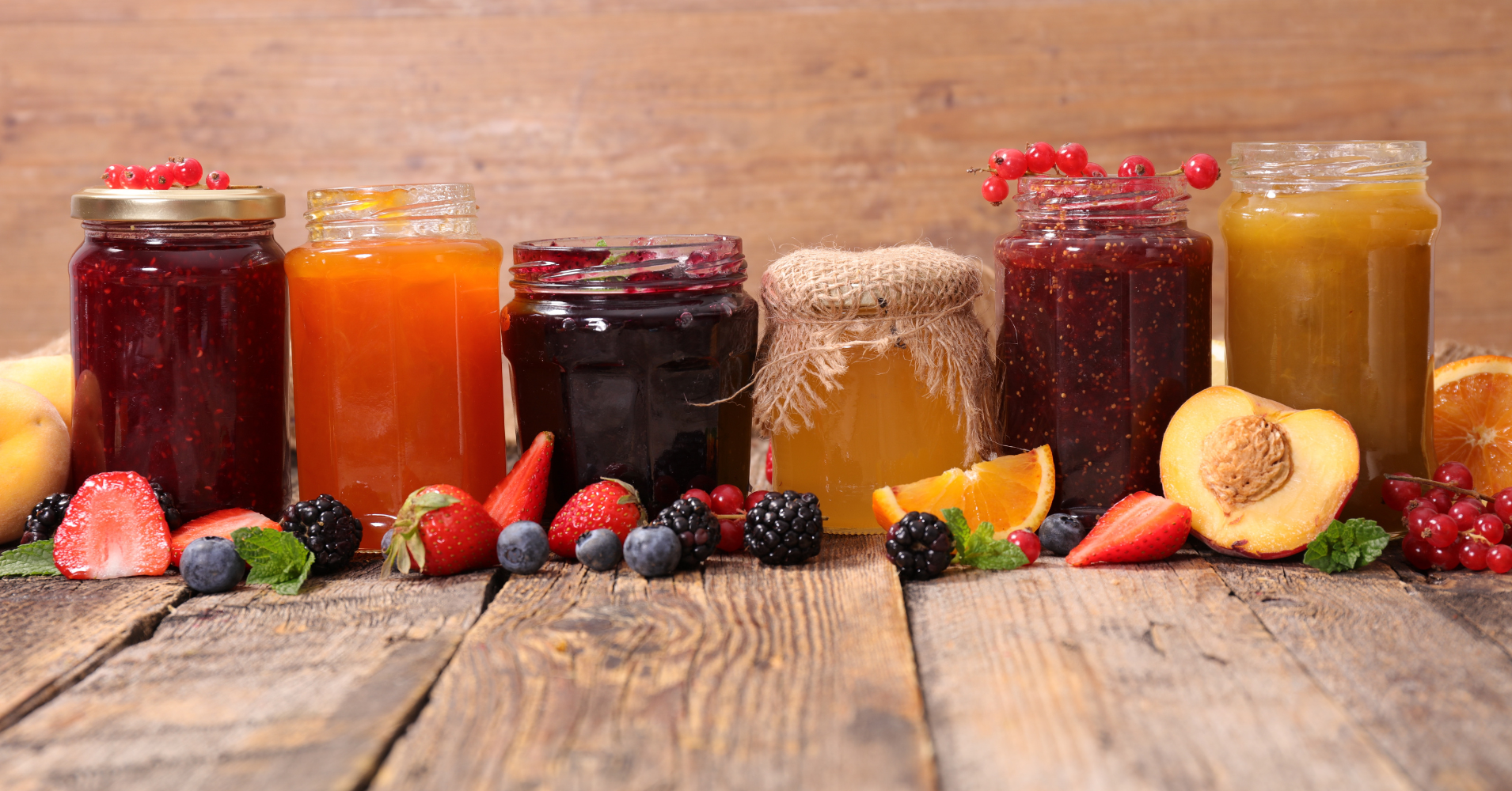 Jars of jam and fruit