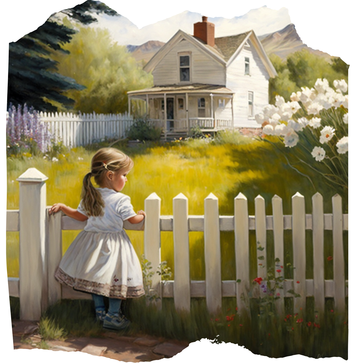 An illustration of a young girl looking at a garden in Palisade, Colorado.