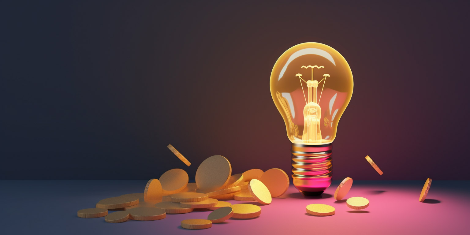 A light bulb surrounded by gold coins