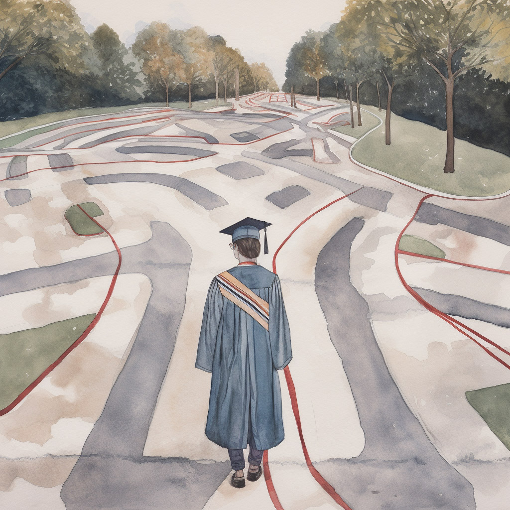 high school grad standing in front of diverging paths