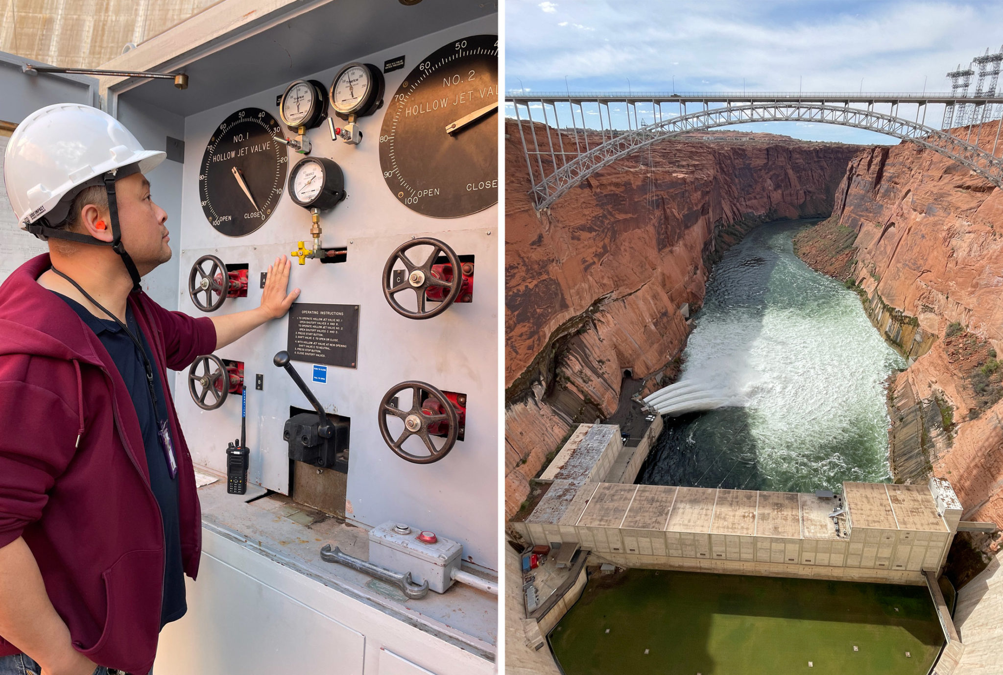 An operator monitors a flow release at the Glen Canyon Dam